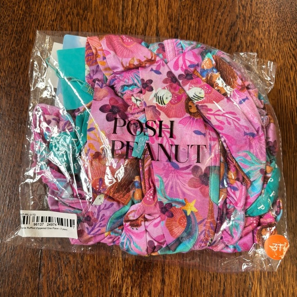 Posh Peanut The Little mermaid zip ruffle pajamas and Headwrap for Kids 2t - Picture 3 of 8